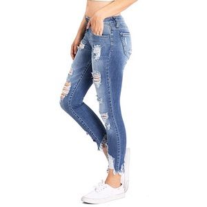 CELLO Mid Rise Ankle Skinny Distressed Denim Jeans